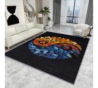 Yin Yang Decor - Yin Yang Rug - Butterfly Zen Spiritual Meditation Rugs, Yellow and Blue Black Carpet, Washable Rug Non Slip Low Pile Soft Small Area Rugs, Yin Yang Home Decor Gifts, 60 X 90 cm