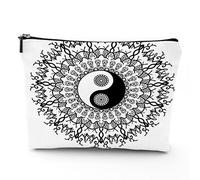 Yin Yang Design,Linen Cosmetic Bag for Women Makeup Bag,Yin Yang Mandala,Organizer Makeup Pouch for Purse Water Resistant Gift,Black White,7x9in