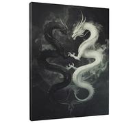 Yin Yang Dragon Canvas Wall Art, Black White Ethereal Dragons Poster Prints, Abstract Wall Art Home Aesthetic Decor For Living Room, Bedroom, Office, Unframed 8x12 Inch