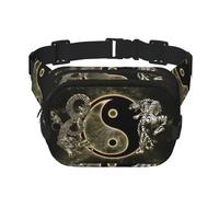 yin yang Dragon Tiger Print Fashion Waist Packs Square Layer Waist Bag Black Belt Bag with Adjustable Strap, Black, One Size