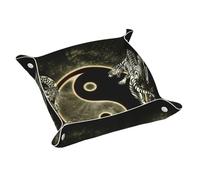 Yin Yang Dragon Tiger Print Leather Valet Tray For Women,Travel Organizer, Trinket Jewelry Cosmetic Organizer Tray