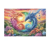 Yin Yang Dragons on Flower Path 1000-piece Jigsaw Puzzle Bundle Family Puzzle Lovers Brain Training Mindful Activity Spring Creativity & Gift Giving 1000 PCS