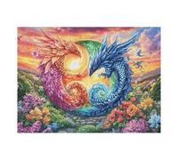 Yin Yang Dragons on Flower Path 500 Piece Pack DIY Jigsaw Puzzle Collectors Ultra Difficult Educational Decorative Puzzle Gifts for Adults Birthday Sturdy Paperboard 500 PCS