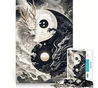 Yin Yang Dragons Teenagers 1000 Pieces Puzzle Memory Fun Game Clean Cut Sturdy Components Portable Travel Friendly Fun Game (38x52cm)