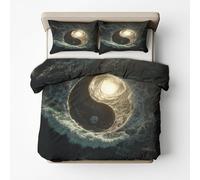 Yin Yang Duvet Cover Super King Size 3 Piece with 2 Pillowcases, Chinese Art Gossip Patterned Bedroom Decor Bedding, Soft Microfibre Quilt Cover with Zip I&Z100