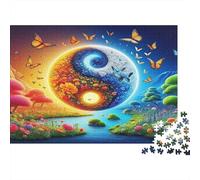 Yin-yang Eco-friendly Paper Premium Jigsaw Puzzle Butterfly Yin Yang Scene Decompression Puzzle for Adults Wall Decor for Him Her Holiday 1000 Piece Jigsaw Puzzle 38x26cm/1000pcs