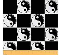 Yin Yang Fabric by The Yard Boho Trippy Upholstery Fabric for Chairs Gossip Pattern Psychedelic Peace Sign Decorative Fabric for Upholstery and Home DIY Projects 1 Yard (L92*W150cm) Black White