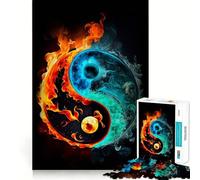 Yin Yang Fire Teenagers 1000 Pieces Puzzle Memory Fun Game Clean Cut Sturdy Components Portable Travel Friendly Fun Game (38x52cm)