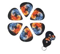yin yang fire water Guitar Picks 6 Pack, 0.71mm Thickness Celluloid Bass Pick with Leather Guitar Pick Holder Keychain Abstract Art Pics Plectrum for Acoustic Electric Guitar, Ukulele, Bass