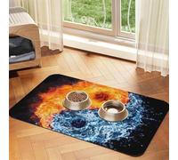 yin yang fire water print Cats Pet Bowl Placemat Pet Feeding Mats for Dogs, Non-Slip PU Leather Tablecloth for Pets