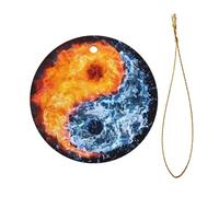 yin yang fire water Print Christmas Tree Ceramic Hanging Decorative Ornaments – Round Keepsake for Xmas, Home Party, Holiday