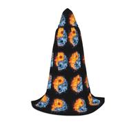 Yin Yang Fire Water Print Hooded Wizard Robe Halloween Cloak Medieval Renaissance Cosplay Christmas Party Outfits