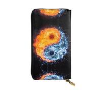 yin yang fire water Print Leather Long Clutch Wallet for Women – Fashionable with Multiple Card Slots, Coin Pocket, Black, One Size