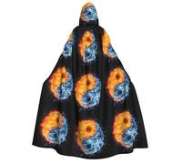 yin yang fire water print Unisex Medieval Viking Hooded Cape Cloak for Halloween Cosplay, Christmas Party Costume Outfits