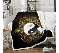 Yin Yang Fleece Blankets Boho Trippy Psychedelic Art Throw Blanket for Kids Boys Teens Gossip Pattern Sherpa Blanket Traditional Ying Yang Theme Fuzzy Blanket for Bed Sofa Plush Blankets Baby 30"x40"