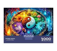 Yin Yang Flower Border 1000 Piece Premium Jigsaw Puzzles Psychedelic Tai Chi Jigsaw Puzzles Bundle for Adults Kids Teen Fans 12+ Brain Training Recycled Cardboard Indoor Leisure Party Puzzle 52x38cm/1