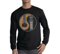 Yin Yang Guitar Mens Long Sleeve T-Shirt Yinyang Rock Metal Band Music Goth (Black, L)