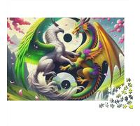 Yin-yang Jigsaw Puzzle Mythic Dragon Harmony 1000 Piece Sturdy Smooth Cardboard Quiet Time Hobby Nursing Home Activity for Seniors Adults Family Beginners 38x26cm/1000pcs