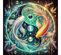 Yin-Yang Koi Diamond Art Kits for Adults,5D Animal Diamond Painting Kits for Beginner DIY Round Full Drill Rhinestones Embroidery Cross Stitch Diamond Dots Craft for Home Wall Decor Gifts 70x70cm