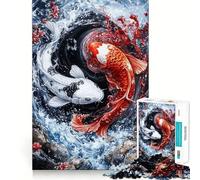 Yin Yang Koi Fish Adults 1000 Piece Jigsaw Puzzle Think Exercise Game Zero Gap Bonding Activity for Loved Ones (50x75cm)