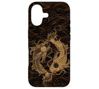 Yin Yang Koi Fish and Japanese Waves Wood Engraved Vintage Case for iPhone 17