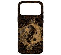 Yin Yang Koi Fish and Japanese Waves Wood Engraved Vintage Case for iPhone 17 Pro Max