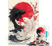 Yin Yang Koi Fish Art 1000 Piece Teenager Puzzles Cognitive Boost Fun Tight Lock No Loose Pieces Engaging Way to Pass Free Hours (38x52cm)