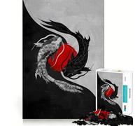 Yin Yang Koi Fish Art 1000 Piece Teenager Puzzles Cognitive Train Game Zero Gap Compact Fun for Family Game Time (38x26cm)