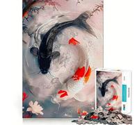 Yin Yang Koi Fish Art Jigsaw Puzzle 1000 Piece Mental Exercise Fun Seamless Fit Precise Pieces Engaging Way to Pass Free Hours (38x52cm)