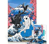 Yin Yang Koi Fish Hokusai Adults 1000 Piece Jigsaw Puzzle Focus Memory Game Zero Gap Compact Fun for Family Game Time (38x26cm)
