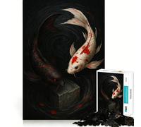 Yin Yang Koi Fish Illustration 1000 Piece Puzzle For Adults Problem Solving Toy Professional Grade Cutting Relaxing Indoor Group Activity (50x75cm)