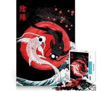 Yin Yang Koi Fish Illustration Jigsaw Puzzle 1000 Piece Mental Exercise Fun Seamless Fit Precise Pieces Engaging Way to Pass Free Hours (38x26cm)
