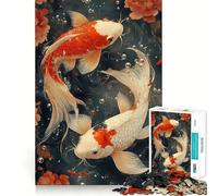 Yin Yang Koi Fish Painting 1000 Piece Jigsaws for Adults Brain Sharp Game Smooth Burr Free Surface Fascinating Hobby for Idle Moments (50x75cm)