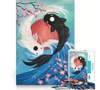Yin Yang Koi Fish Painting 1000 Piece Jigsaws for Adults Think Training Play Tight Lock No Loose Pieces Unique Gift for Stress Relief (38x52cm)
