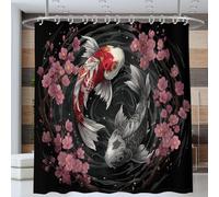 Yin-Yang Koi Fish Shower Curtain, Japanese Style Shower Curtain for Bathroom, Waterproof Resistant Fabric with Hooks 180 * 200cm, Multicolor