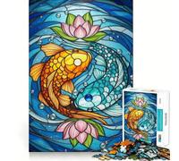 Yin Yang Koi Fish Stained Glass 1000 Piece Jigsaws for Adults Think Training Play Tight Lock No Loose Pieces Unique Gift for Stress Relief (50x75cm)