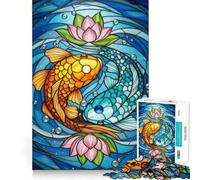 Yin Yang Koi Fish Stained Glass 1000 Piece Jigsaws for Adults Think Training Play Tight Lock No Loose Pieces Unique Gift for Stress Relief (38x26cm)