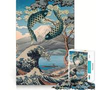 Yin Yang Koi Fish Ukiyoe Adult Jigsaw1000 Pieces Memory Skill Fun Stable Fit No Shifting Parts Compact Fun for Family Game Time (50x75cm)