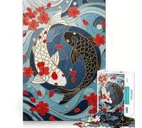 Yin Yang Koi Fish with Cherry Blossoms 1000-piece Jigsaw Puzzles Brain Fun Training Seamless Fit Precise Pieces Fascinating Hobby for Idle Moments (50x75cm)
