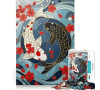 Yin Yang Koi Fish with Cherry Blossoms Jigsaw Puzzles1000 Pieces Cognitive Boost Fun Burr Free Clean Cut Pieces Holiday Indoor Entertainment Toy (38x52cm)