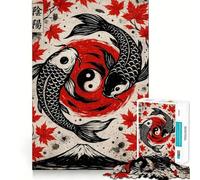 Yin Yang Koi Fish with Maple Leaves 1000-piece Jigsaw Puzzles Think Exercise Game Tight Interlock No Gaps Interactive Brain Challenge for Home (38x26cm)