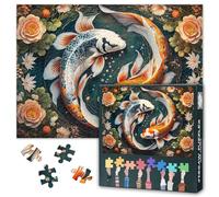 Yin-Yang Koi Harmony Puzzles, Lucky Koi 1000 Piece Large Format Jigsaw Puzzle for Adults & Families, Puzzle 1000 Pieces Beautiful Flowers Vibrant Artwork Size: 27.5" x 19.6"/70 * 50cm