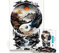 Yin Yang Landscape Jigsaw for Teenagers1000 Pieces Mind Skill Play Laser Cut for Flawless Fit Quiet Time Mind Exercise at Home (38x52cm)