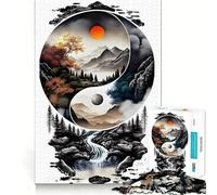 Yin Yang Landscape Teenagers 1000 Pieces Puzzle Memory Fun Game Clean Cut Sturdy Components Portable Travel Friendly Fun Game (50x75cm)