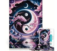 Yin Yang Landscape with Cherry Blossoms Adults 1000 Piece Jigsaw Puzzle Think Exercise Game Zero Gap Bonding Activity for Loved Ones (50x75cm)