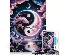 Yin Yang Landscape with Cherry Blossoms Puzzles for Adults 1000 Pieces Mental Boost Play Neat Cut Perfect Alignment Bonding Activity for Loved Ones (38x52cm)