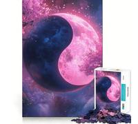 Yin Yang Moon with Cherry Blossoms Jigsaw Puzzles1000 Pieces Brain Recall Game Premium Laser Cut Quality Absorbing Activity for Quiet Nights (38x26cm)