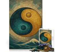 Yin Yang Mosaic Over Ocean Waves Jigsaw Puzzle 1000 Piece for Adults Strategic Think Peaceful Escape Precise Fit Lovely Gift (50x75cm)