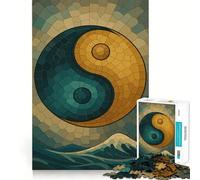 Yin Yang Mosaic Over Ocean Waves Jigsaw Puzzle 1000 Piece Mental Exercise Fun Seamless Fit Precise Pieces Engaging Way to Pass Free Hours (50x75cm)