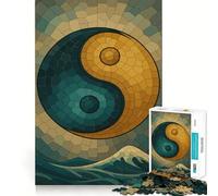 Yin Yang Mosaic Over Ocean Waves Jigsaws 1000 Pieces for Adults Memory Boost Game Professional Grade Cutting Heartwarming Gathering Activity (38x52cm)